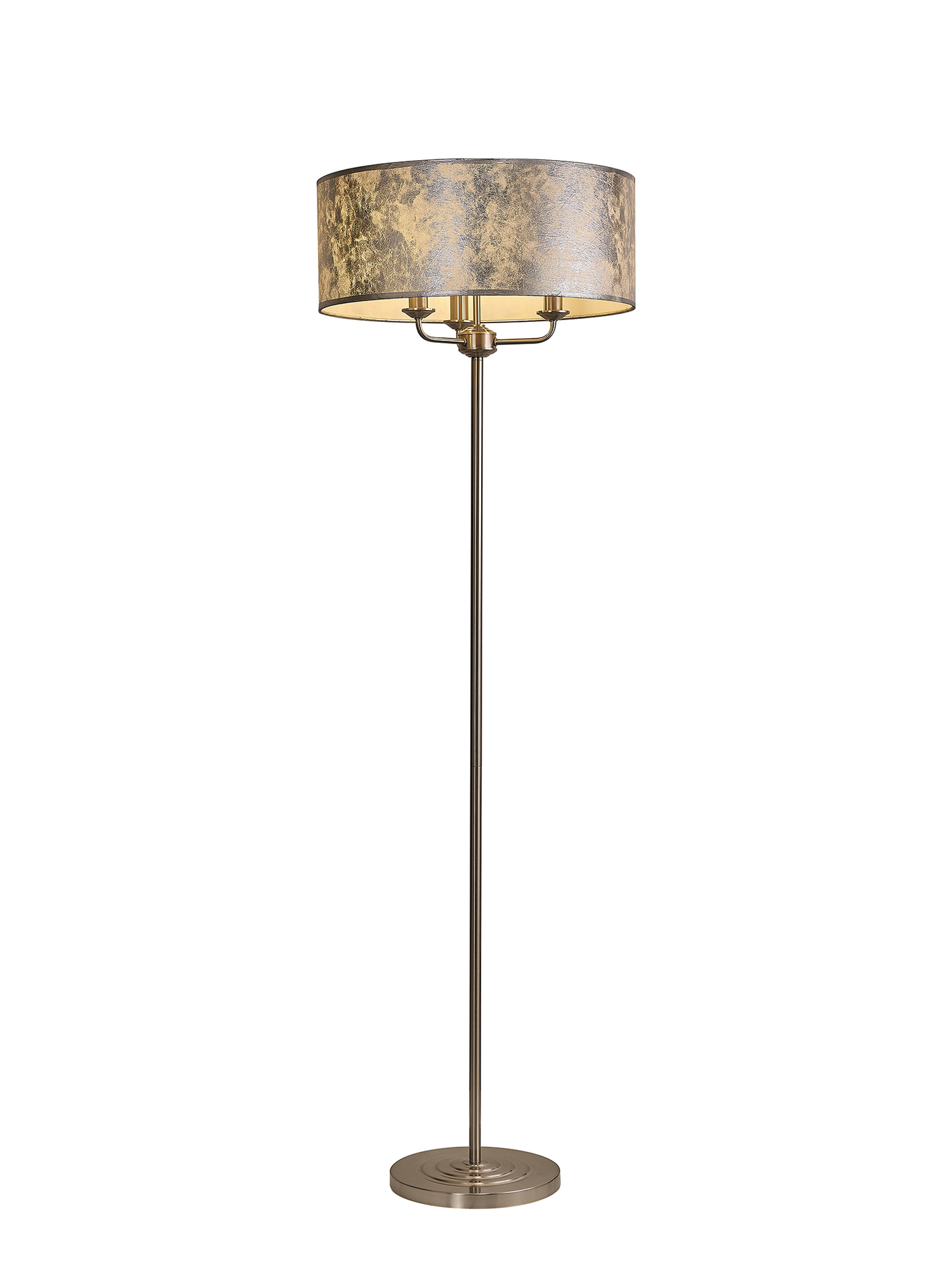 DK0940  Banyan 45cm 3 Light Floor Lamp Satin Nickel, Silver Leaf